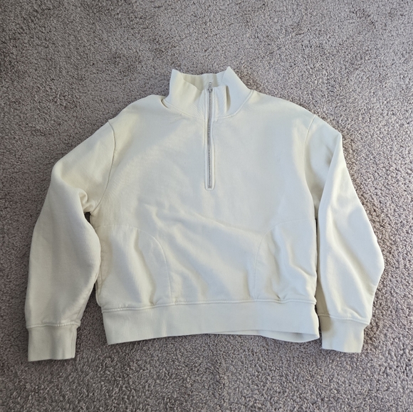 MATE The Label Organic Fleece Quarter Zip Sweatshirt Womens Medium Bone Relaxed - Picture 7 of 15